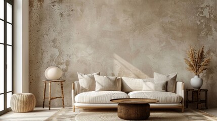 The natural and earthy texture of a plaster wall with subtle variations of beige and brown shades...