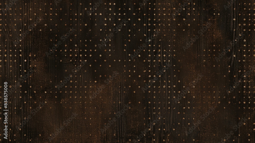 Poster tiny intricate dots and dashes create a subtle dotted texture on a dark brown surface
