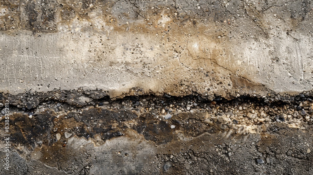 Poster the contrast of dark and light patches on the worn surface reveals a gradual erosion of the concrete