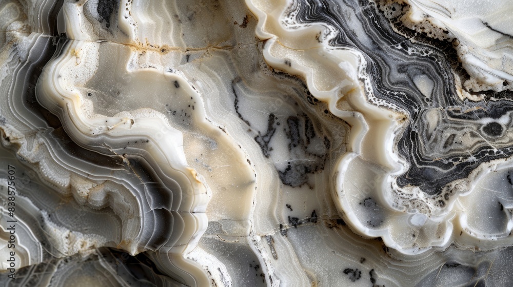 Poster a closeup of a section of a marble column showcasing its smooth swirling patterns of grey and white