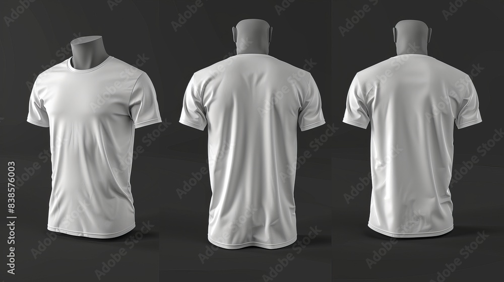Aufkleber Mens short sleeve tshirt mockup in front and back views design presentation for print 3D illustration and rendering