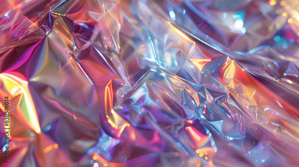 Poster light dances on the reflective surface of a holographic foil creating an ethereal scene of shimmerin