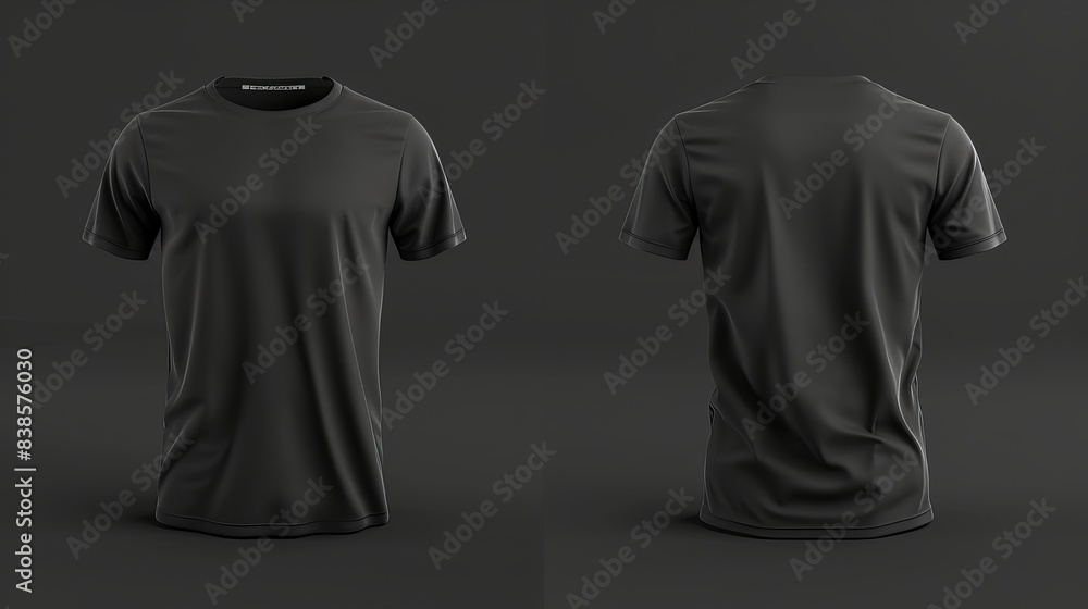 Aufkleber Mens short sleeve tshirt mockup in front and back views design presentation for print 3D illustration and rendering