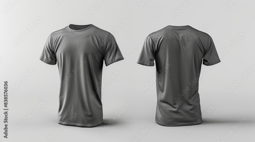 Aufkleber Mens short sleeve tshirt mockup in front and back views design presentation for print 3D illustration and rendering