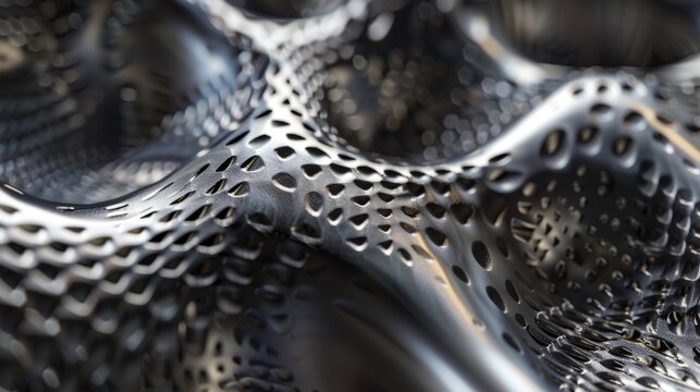 A metallic surface with a gritty texture and metallic sheen giving the illusion of a 3D printed object made of metal rather than plastic