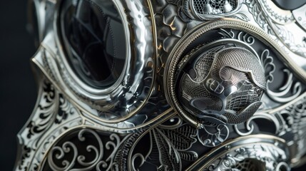 An image of the AR headsets internal components featuring a metallic texture with intricate patterns and designs