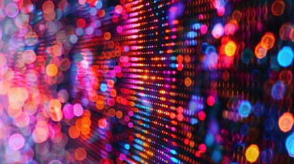 Pixelated Brilliance Zooming in on a transparent LED panel exposes the thousands of tiny colorful pixels that produce stunning and precise images