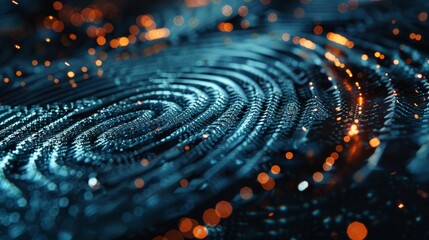 A detailed shot of a fingerprint scanner infused with metallic particles creating a reflective and futuristic look