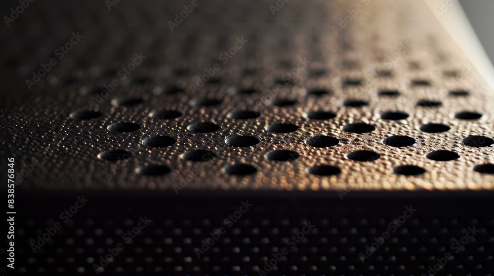 Poster the sides of the speaker show a series of raised dots resembling braille adding a unique tactile sen