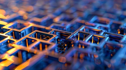A closeup shot of the chips nanoscale transistors and gates resembling a maze of interlocking geometric shapes