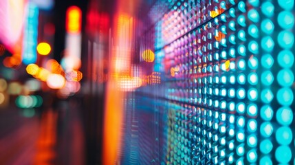 A closeup of a transparent OLED screen highlights the pixelated texture of the digitally displayed image