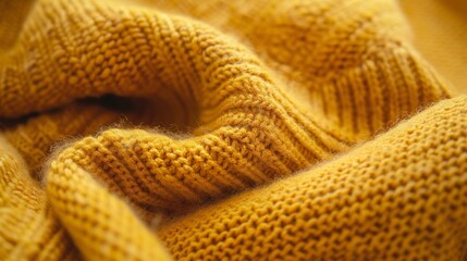 A closeup of a soft stretchy knit fabric in a cheerful mustard yellow color perfect for adding a pop of color to a cozy winter outfit