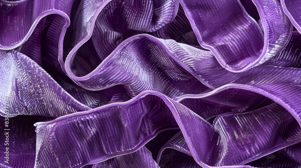 Poster a purple velvet ribbon with a unique crinkle texture adding depth and dimension to the fabric