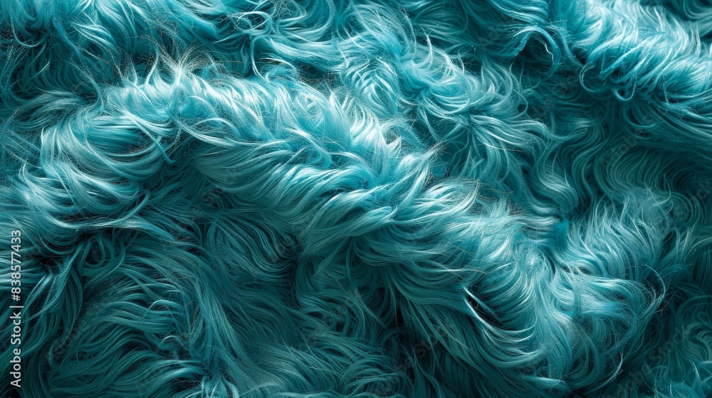 Poster vibrant teal faux fur with a playful curly pattern adding dimension and liveliness to the fabric