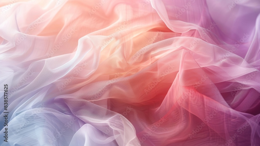 Poster intriguing closeup of silk tulle covered in a gradient of pastel hues creating a soft and ethereal o