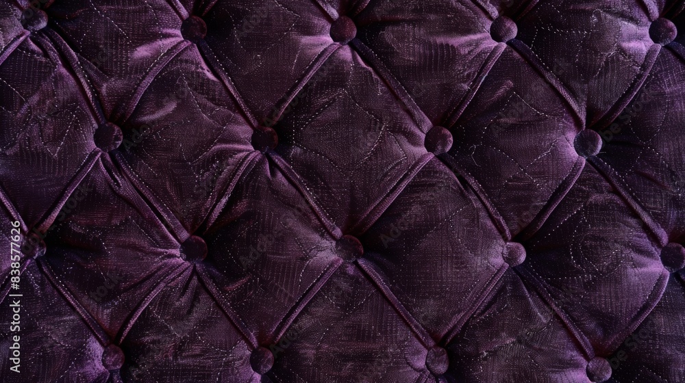 Poster deep purple velvet with contrasting closelyspaced tufted diamonds creating a subtle yet striking tex