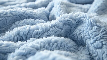 A closeup of a blue sherpa fleece with an alluring fluffy nap that offers softness and comfort