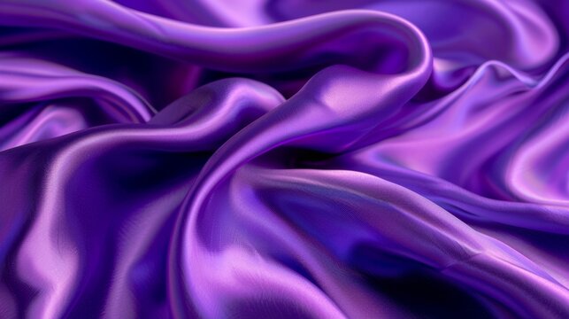 A closeup of a vibrant purple silk satin fabric embodying its soft and graceful d as well as its smooth silky touch
