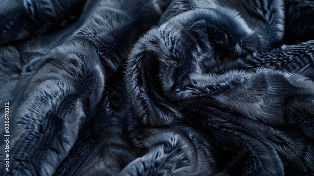 Poster silky and shimmering this faux mink texture features a deep navy color with a subtle iridescent shee