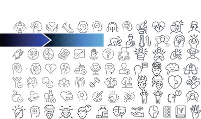 Set of line icons in linear style.Series-Mental health, psyche and psychology.