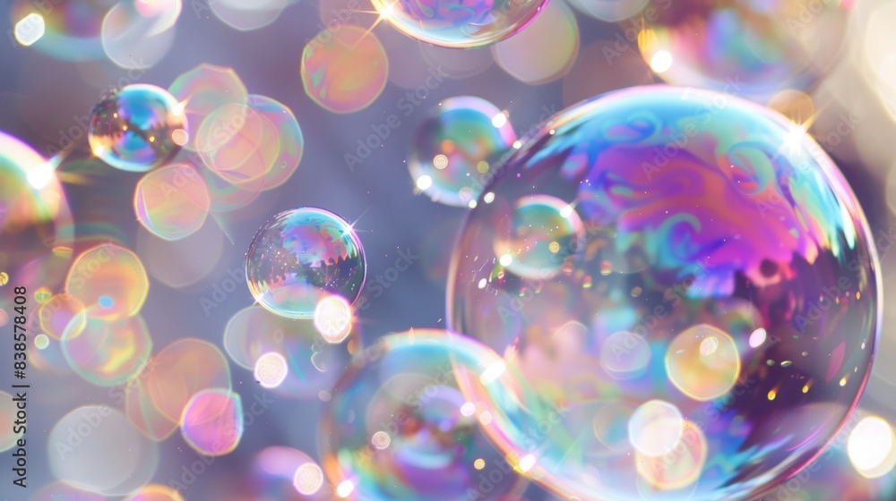 Poster as they burst the bubbles leave behind trails of iridescent residue adding to the magical atmosphere