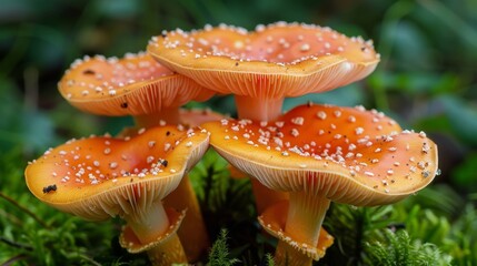 Obraz premium A of vibrant orange mushrooms their gills shimmering with tiny flecks of silver and gold