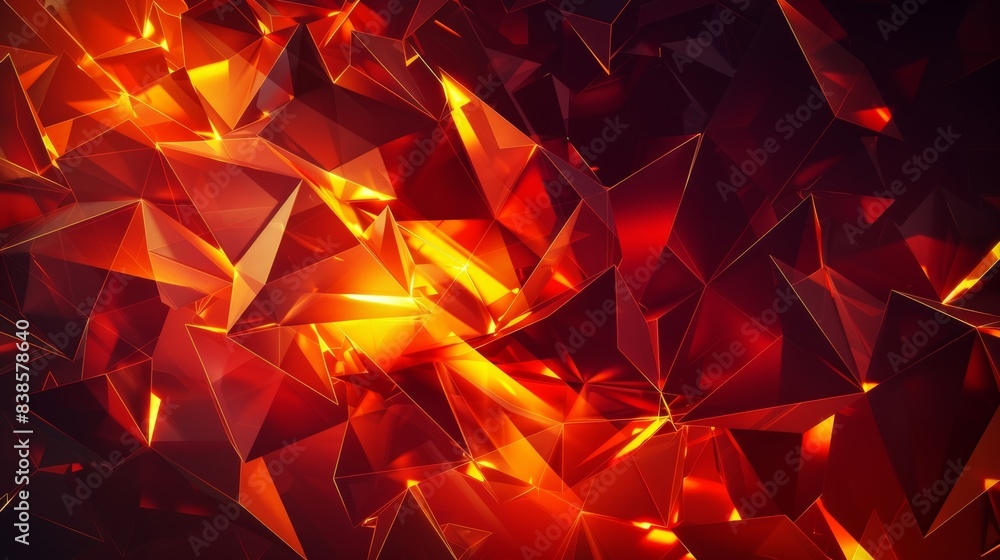 Poster sharp triangles in a fiery gradient of red orange and yellow forming a striking contrast against a d
