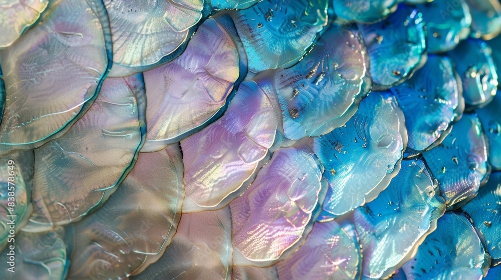 Poster the smooth surface of a fish scale is interrupted by patches of iridescence giving off a soft radian