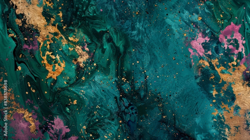 Poster thin s of emerald and sapphire hues intertwine with splashes of magenta and gold creating a stunning