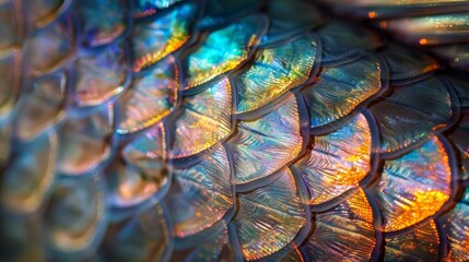 These otherworldly fish scales appear to be coated in a silvery sheen glowing with an otherworldly luminosity