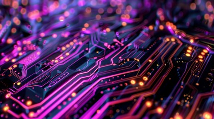 Obraz premium The intricate lines and patterns of a glowing circuit board resembling a breathtaking abstract art piece