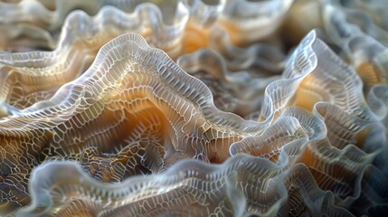 A textured image of a luminescent seashell with a rough bumpy surface resembling a miniature landscape of hills and valleys