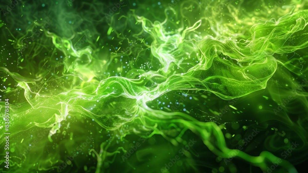 Poster a burst of electric green liquid exploding upward in a splash revealing intricate tendrils and patte