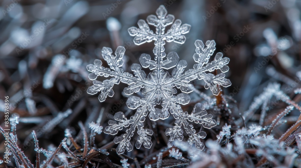 Aufkleber a macro photograph of a single snowflake its shimmering surface resembling a miniature snowcovered l