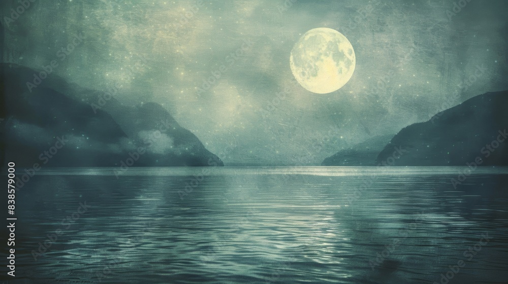 Poster the gentle ebb and flow of the water softly lit up by the moons gentle radiance creating a calming a
