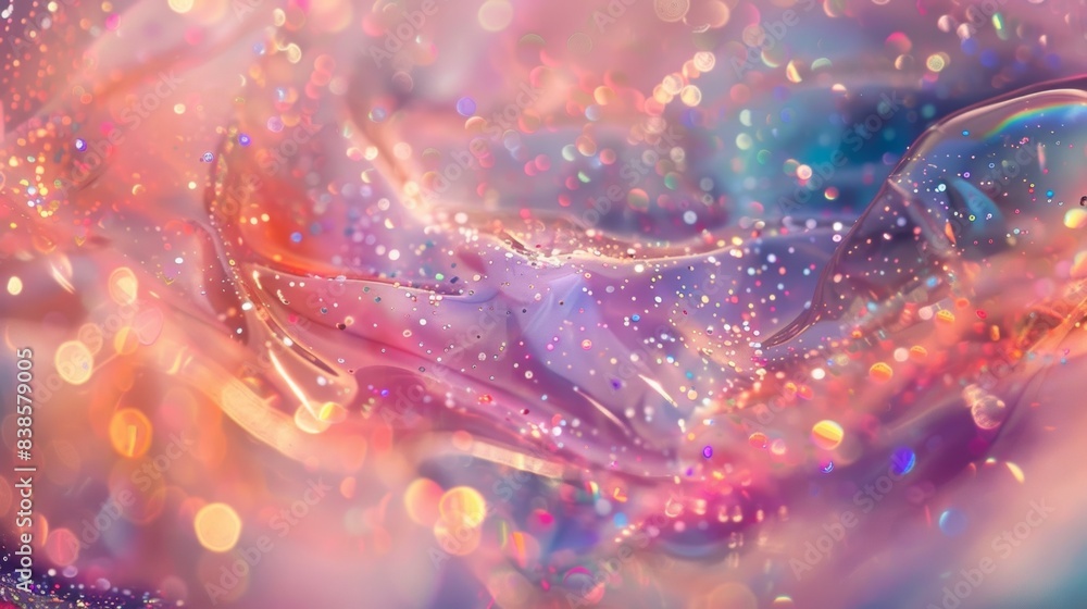 Poster a zoomedin view of a translucent jelly bean its center filled with tiny glitter particles that catch