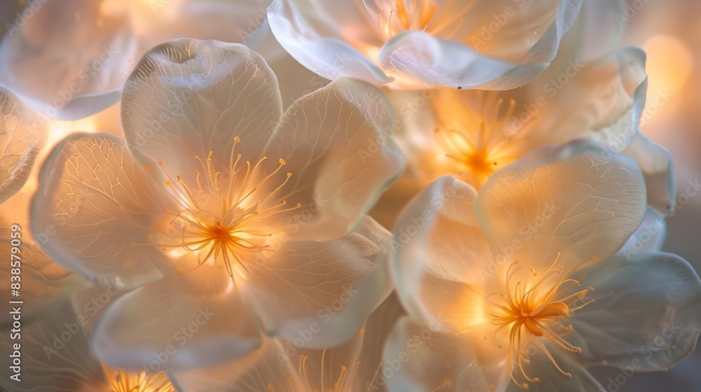 Poster petals with a translucent quality glowing under the moonlight revealing intricate s and patterns
