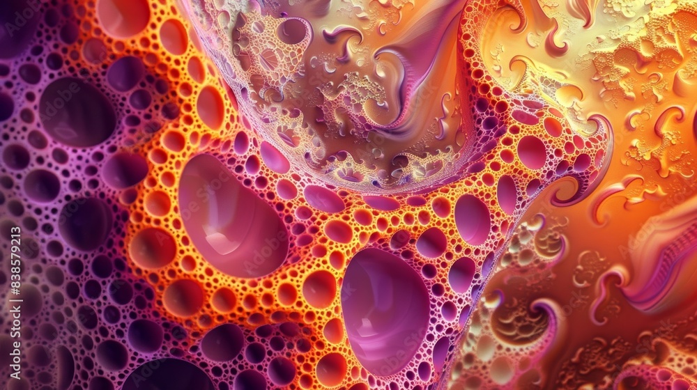 Poster a closeup view of a bubbling and pulsating orange and pink fractal design
