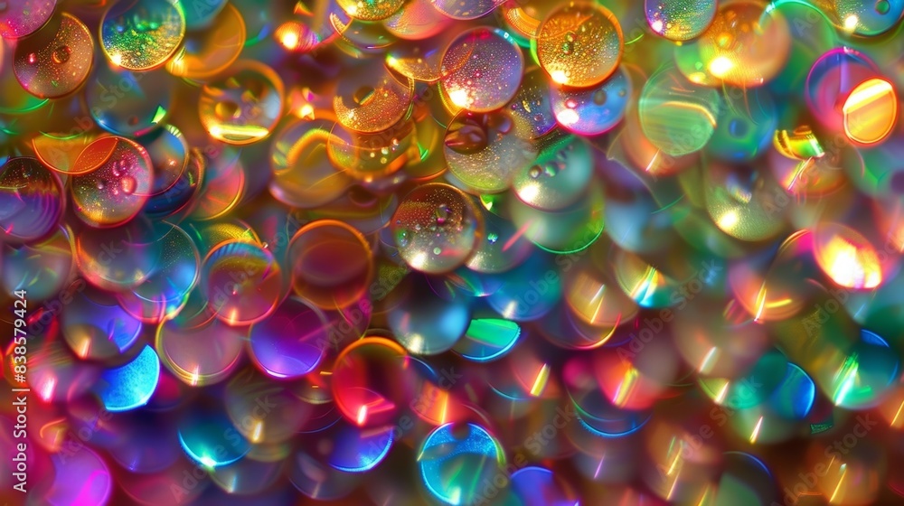 Aufkleber glittering marbles an image showcasing a closeup of small circular sections of a luminous rainbow gr