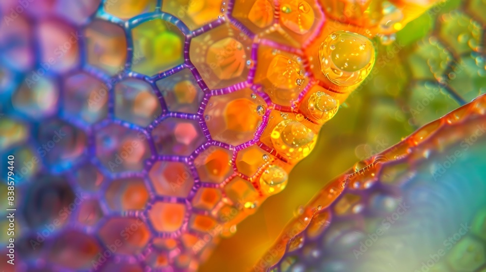 Poster polychromatic cells a macro shot revealing the intricate details of a luminous rainbow gradient with