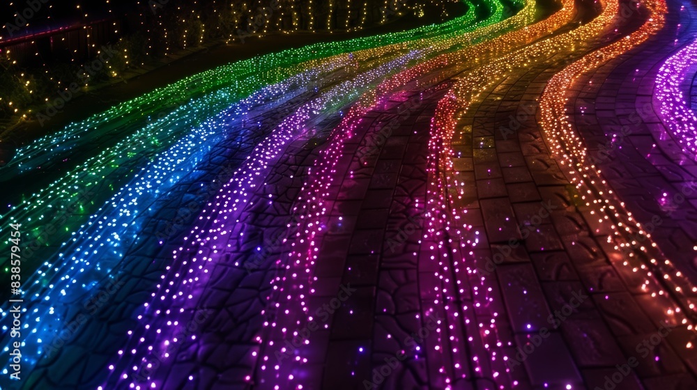 Aufkleber An overhead shot of a mazelike pathway of flickering colorful LED lights creating a sense of excitement and wonder
