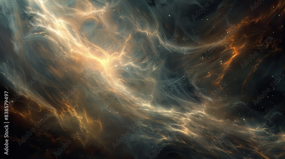 Poster a celestial spectacle unfolding above with tendrils of light weaving in and out of each other creati
