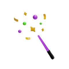 3D vector illustration magician's accessories, includes a magic wand of candy and stars