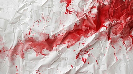 Close-up of a red liquid stain on white fabric, creating a striking contrast. Suitable for themes of accidents, stains, and cleaning. Menstruation