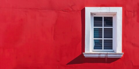 Empty Red Painted Wall with White Window, llustration for cover, card, postcard, interior design, banner, poster, brochure or presentation - AI Generated