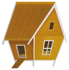 cartoon scene with farm element farm wooden house home chicken coop with birds rooster hens isolated background illustration for children © honeyflavour