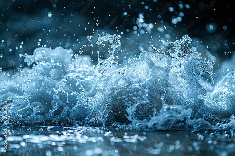 Poster a cascade of water from a fountain that transforms into a stream of numbers. concept of time flowing
