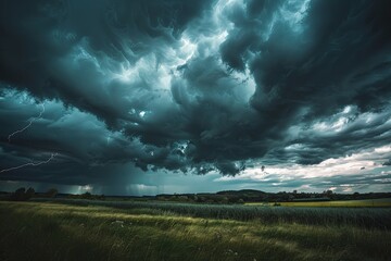 Fototapeta premium A dark, ominous sky filled with storm clouds and lightning