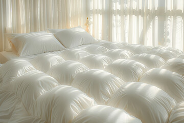 Fototapeta premium A freshly made bed with crisp, clean sheets. Concept of sleep and comfort. Generative Ai.