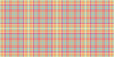 Long fabric check textile, royal vector seamless plaid. Tee texture tartan pattern background in orange and cyan colors.